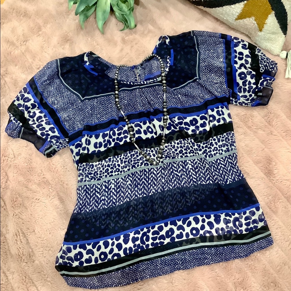 Express Sheer Multi Patterned Blouse Size Medium